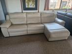 TAUPE BUFFELLEDEREN HOEKSALON MET 2 ELEKTRISCHE RELAXEN, Huis en Inrichting, Ophalen, Zo goed als nieuw, Leer