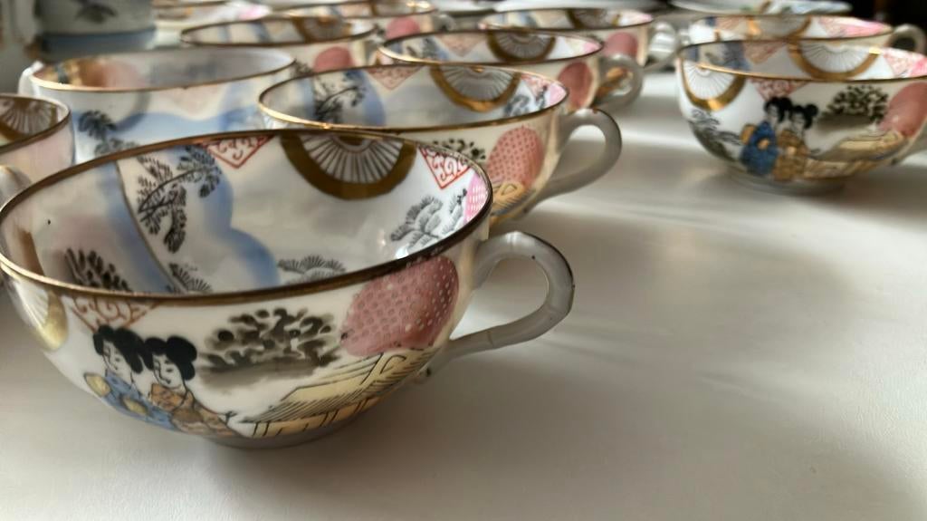 Japans eggshell porselein theeservies mid-century, Ophalen