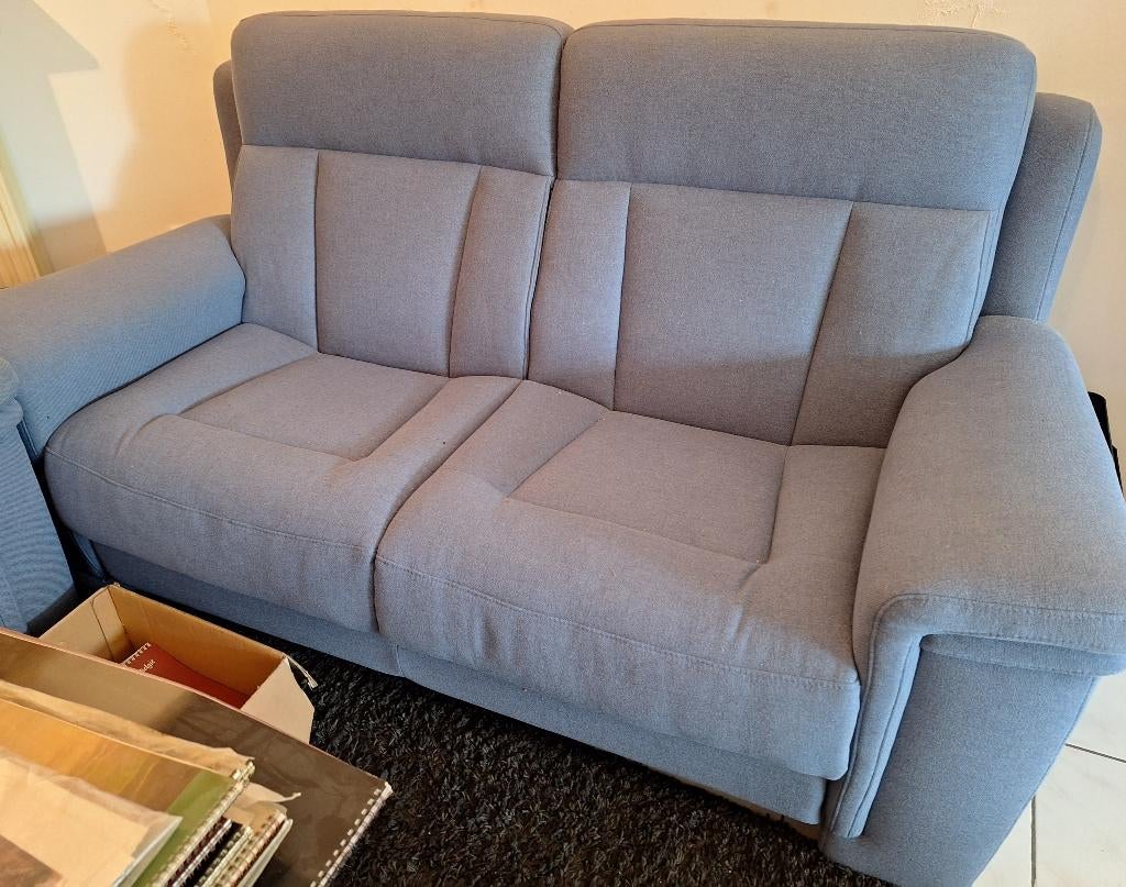 Blauwe tweezits zetel, Ophalen, Gebruikt, 150 tot 200 cm, Tweepersoons