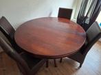 Ronde massieve tafel met 4 stoelen, Huis en Inrichting, Ophalen, Gebruikt, 100 tot 150 cm, Vijf personen of meer