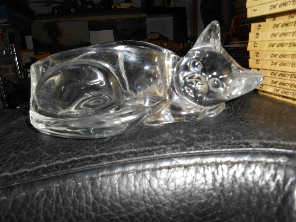 Vide poche en verre +-18cm en forme de chat, Enlèvement ou Envoi