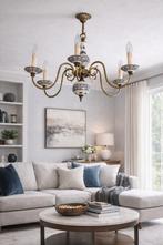 Lustre en laiton et porcelaine 6 bras, Enlèvement