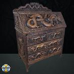 Antieke 19e Eeuwse Chinese Secretaire Draken Houtsnijwerk, Huis en Inrichting, Kasten | Secretaires, Ophalen of Verzenden