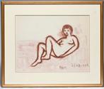 SLABBINCK Rik  "Liggend naakt" bruin vetkrijt, Antiek en Kunst, Ophalen of Verzenden
