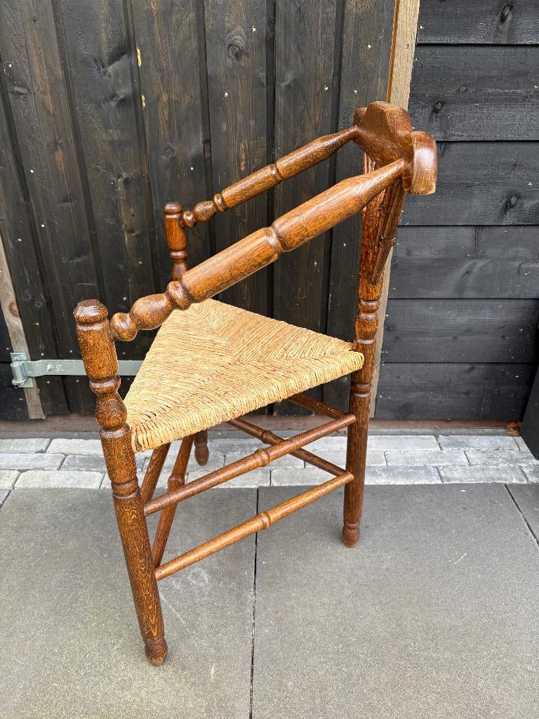 Antiek Hollands Houten Fauteuil met rieten zitting., Antiek en Kunst, Ophalen of Verzenden