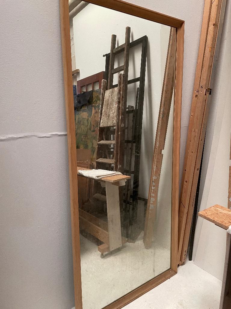 Grand miroir rectangulaire (cadre bois), Enlèvement, Utilisé, 200 cm ou plus, Rectangulaire