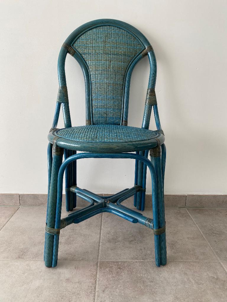 Chaises bleues salle à manger, Enlèvement, Utilisé, Osier ou Rotin, Bleu