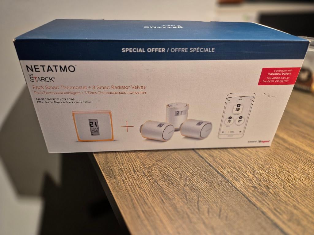 Netatmo Slimme Thermostaat met 3 Slimme Radiatorknoppen, Doe-het-zelf en Bouw, Thermostaten, Ophalen, Slimme thermostaat, Nieuw