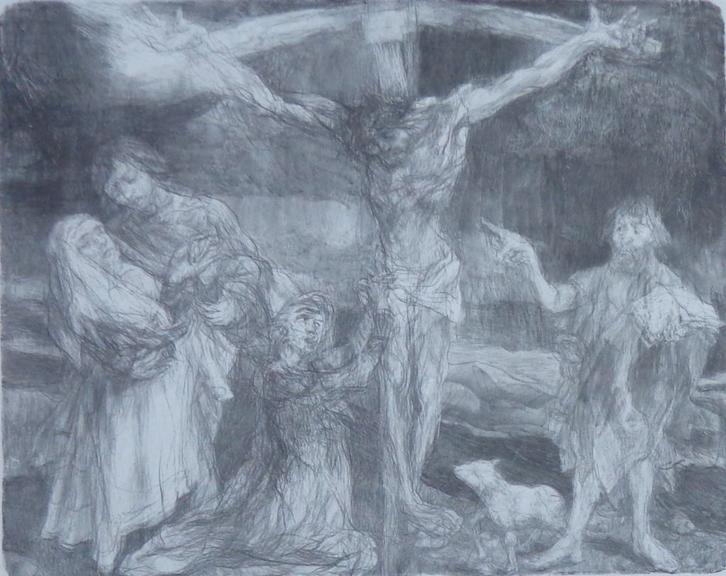 SAM DILLEMANS / DE KRUISIGING / ZW-W LITHO / 53x65cm / SIG, Antiek en Kunst, Kunst | Litho's en Zeefdrukken, Ophalen of Verzenden