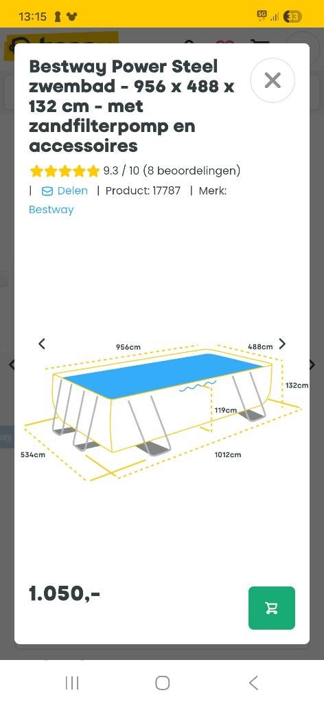 Groot zwembad met zandfilter, Tuin en Terras, 300 cm of meer, Zo goed als nieuw, Rechthoekig, Ophalen