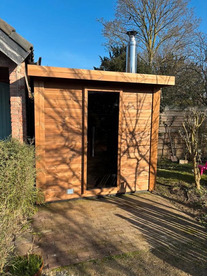 Thermowood buitensauna 200x200 inclusief saunakachel. Sauna, Sport en Fitness, Sauna, Ophalen of Verzenden