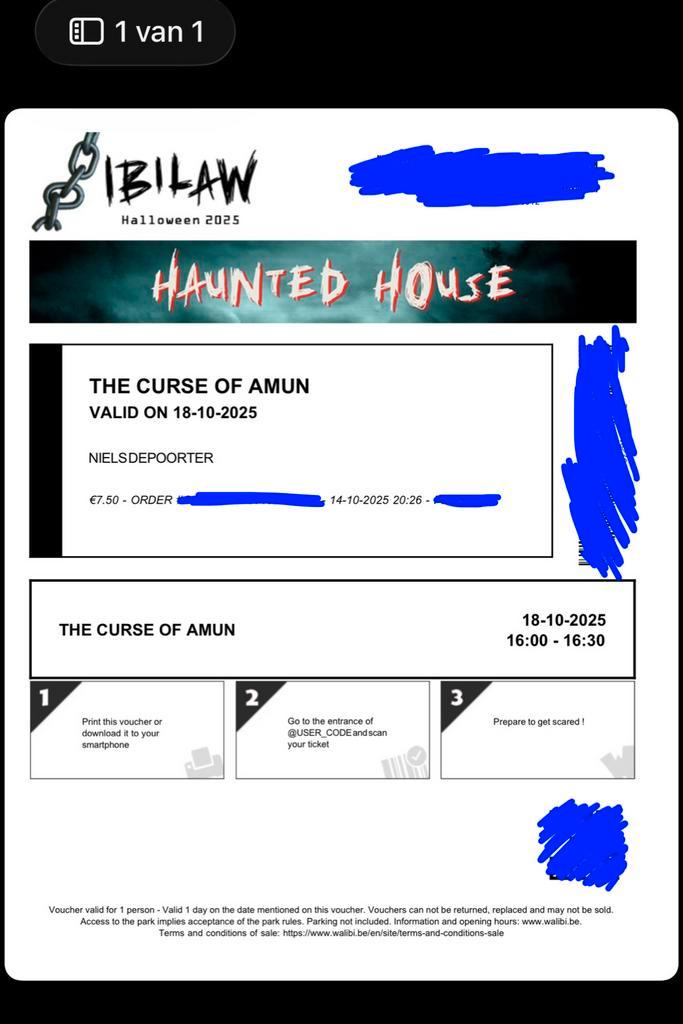 Walibi Halloween Ibilaw The Curse of Amun, Tickets en Kaartjes, Evenementen en Festivals, Eén persoon