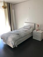 bed + nachtkastje, 90 cm, Modern, Eenpersoons, Wit