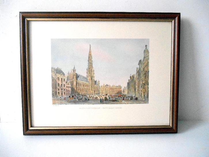 Litho Grote Markt in Brussel  (H. Borremans), Antiek en Kunst, Kunst | Litho's en Zeefdrukken, Ophalen of Verzenden