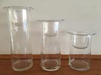 3 kaarsenhouders in glas, Ophalen of Verzenden, Zo goed als nieuw, Overige materialen, Kandelaar