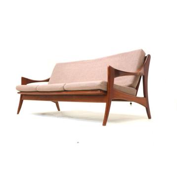 Vintage 3-zits bank jaren '60 '70 De Ster Geldermalsen teak beschikbaar voor biedingen