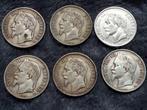 Frankrijk lot van 6 zilveren munten 5 frank Napoleon lll, Postzegels en Munten, Munten | Europa | Euromunten, Frankrijk, Zilver