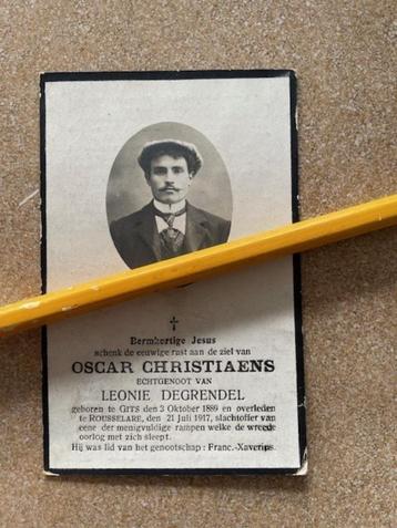 Oorlogsslachtoffer 14-18 Gits/Roeselare  OSCAR CHRISTIAENS beschikbaar voor biedingen