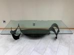 Salontafel met glas en metalen design voet., Huis en Inrichting, Ophalen, Gebruikt, 50 tot 100 cm, Glas