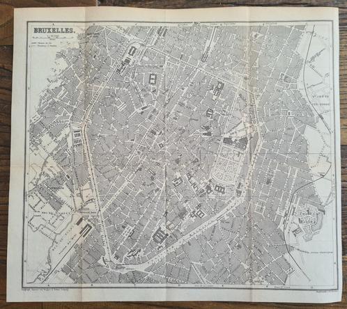 1878 - stadsplan Brussel / Plan de Bruxelles 30,5  x 27 cm, Antiquités & Art, Art | Eaux-fortes & Gravures, Envoi