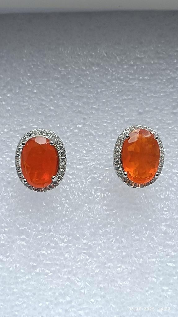 Oorbellen van sterling zilver uit Mexico met vuuropaal, Handtassen en Accessoires, Oorbellen, Nieuw, Knopjes of Stekers, Zilver