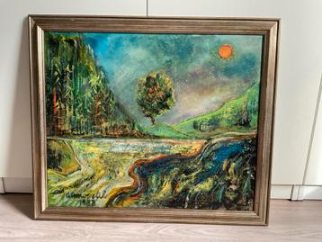 Schilderij met landschap, ingekaderd beschikbaar voor biedingen