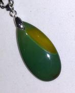 Ketting edelsteen hanger groene en gele agaat druppel, Verzenden, Met edelsteen