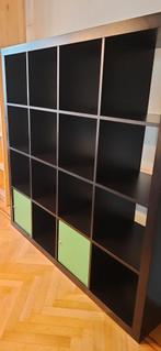 Étagère IKEA KALLAX – noire avec 2 portes vertes, Maison & Meubles, Enlèvement, Utilisé