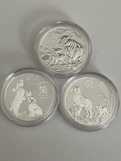 3 zilveren munten 1/2oz Lunar III serie 2021/2022/2023, Postzegels en Munten, Munten | Oceanië, Zilver, Ophalen of Verzenden