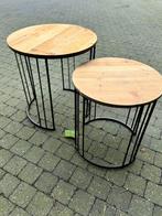 2 salontafels/bijzettafels in hout en metaal, Minder dan 45 cm, Rond, Moderne, Minder dan 55 cm