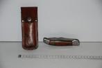 Vintage Kampeermes met etui gekleurd hout handvat en zaag, Verzenden
