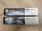 2 PageWide cartridges HP 981Y cyan-yellow voor HP 556/586, Computers en Software, Printerbenodigdheden, Ophalen of Verzenden, Nieuw