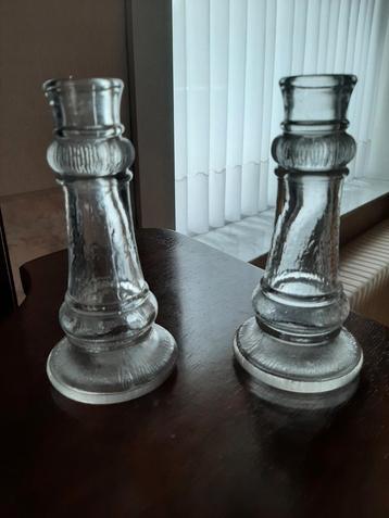 Set Retro/Vintage glazen kandelaars 15 cm
 beschikbaar voor biedingen