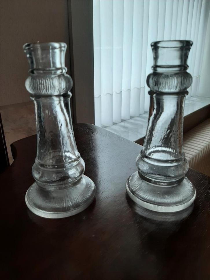 Set Retro/Vintage glazen kandelaars 15 cm, Huis en Inrichting, Woonaccessoires | Kandelaars en Kaarsen, Gebruikt, Kandelaar, Ophalen of Verzenden