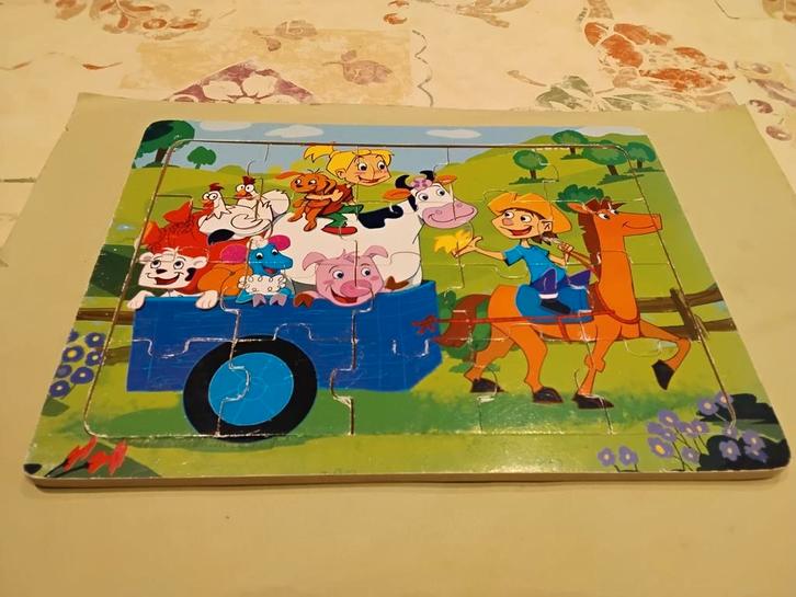 Houten puzzel 2 kinderen met paard en kar en boerderijdieren, Enfants & Bébés, Jouets | Puzzles pour enfants, Utilisé, Enlèvement