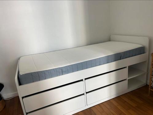 Bed 90*200 met laden, Huis en Inrichting, Slaapkamer | Bedden, Gebruikt, Eenpersoons, 90 cm, 200 cm, Hout, Wit, Ophalen