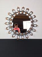 Grote Vintage Brutalist Spiegel - Zonnespiegel, Huis en Inrichting, Woonaccessoires | Spiegels, Ophalen, Gebruikt, Rond, 75 tot 100 cm