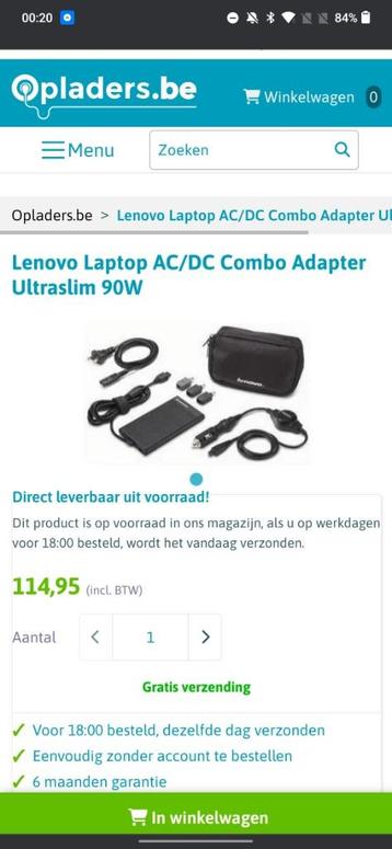 Lenovo Laptop AC/DC Combo Adapter Ultraslim 90W beschikbaar voor biedingen