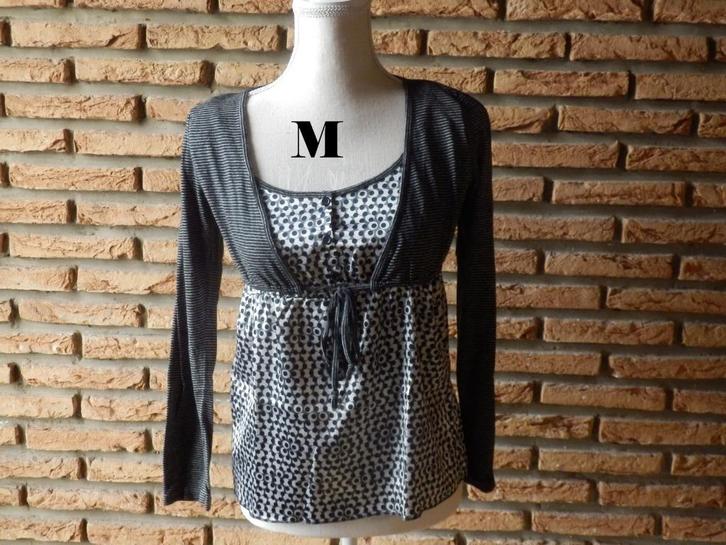 (31) -blouse femme t.38 grise et noire - cache cache -, Kleding | Dames, Blouses en Tunieken, Zo goed als nieuw, Maat 38/40 (M)