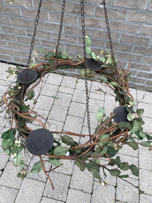 Shabby chic vintage stijl metalen ronde kroonluchter, Antiek en Kunst, Curiosa en Brocante, Ophalen
