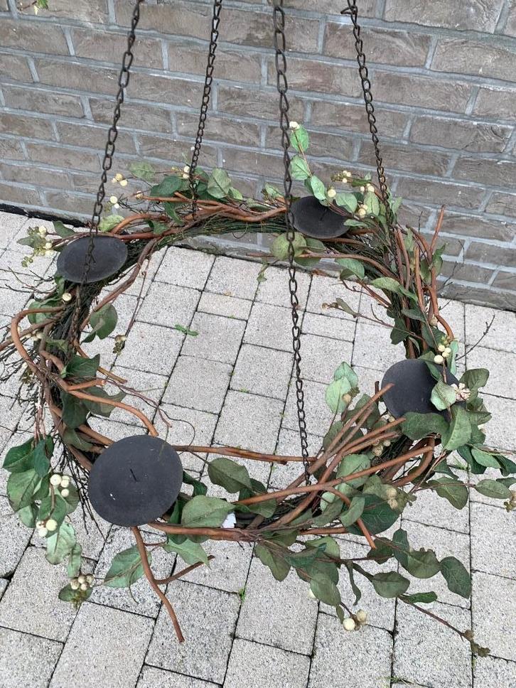 Shabby chic vintage stijl metalen ronde kroonluchter, Antiek en Kunst, Curiosa en Brocante, Ophalen