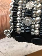 Lederen armband met Swarovski kristallen, Bijoux, Sacs & Beauté, Bracelets, Comme neuf, Cuir, Enlèvement ou Envoi