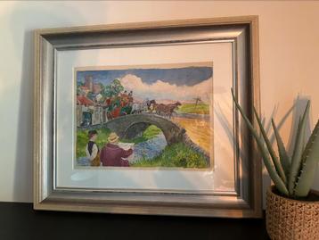 Prachtige aquarel schets van Anton Pieck! beschikbaar voor biedingen