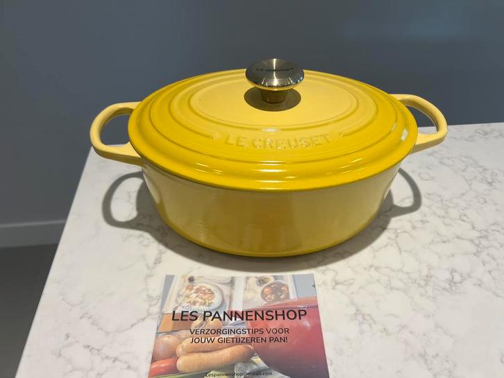 Le Creuset braadpan 29 cm Citroen in heel goede staat, Huis en Inrichting, Keuken | Potten en Pannen, Zo goed als nieuw, Koekenpan of Braadpan
