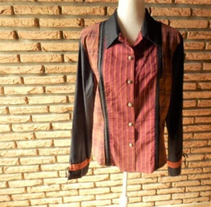 (6)- chemisier femme t.44 rouge et noir - pause café -, Kleding | Dames, Blouses en Tunieken, Zo goed als nieuw, Maat 42/44 (L)