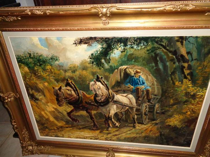 *Grote prachtige gesigneerde schilderij met zéér mooie kader, Antiek en Kunst, Kunst | Schilderijen | Klassiek, Ophalen