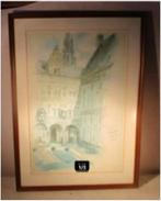 Belle aquarelle ancienne 'Derrière la cathédrale' - 1916, Enlèvement ou Envoi