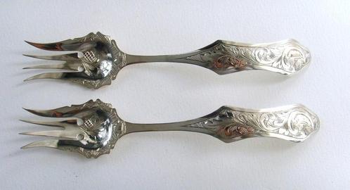 Set van twee Dutch zilveren vleesvorkjes, ca 1849., Antiek en Kunst, Antiek | Zilver en Goud, Zilver, Ophalen of Verzenden