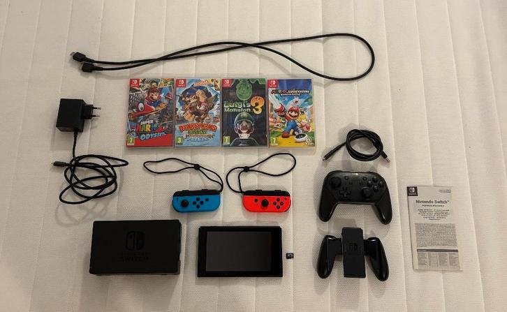 Nintendo Switch-pakket, Games en Spelcomputers, Spelcomputers | Nintendo Switch, Gebruikt, Switch Original, Met 1 controller, Met games