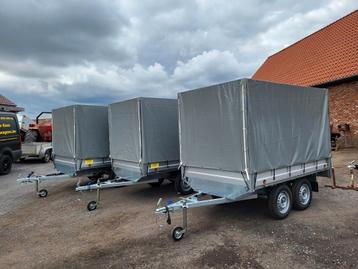 Nieuwe plateau aanhangwagens met huif. Mtm 750 kg. beschikbaar voor biedingen
